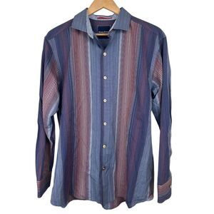 Tommy Bahama Shirt Mens Medium‎ Long Sleeve Pocket Button Down Blue/Red Stripes